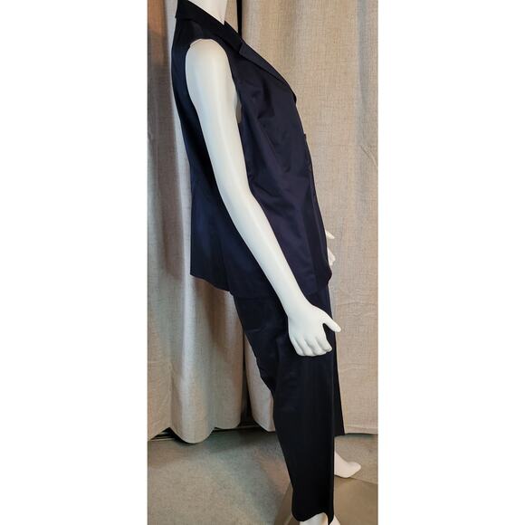 Talbots Woman Navy Sleeveless 2 Pc. Pant Suit 4 button Vest Stretch 12 W Pant 32 - Picture 5 of 11